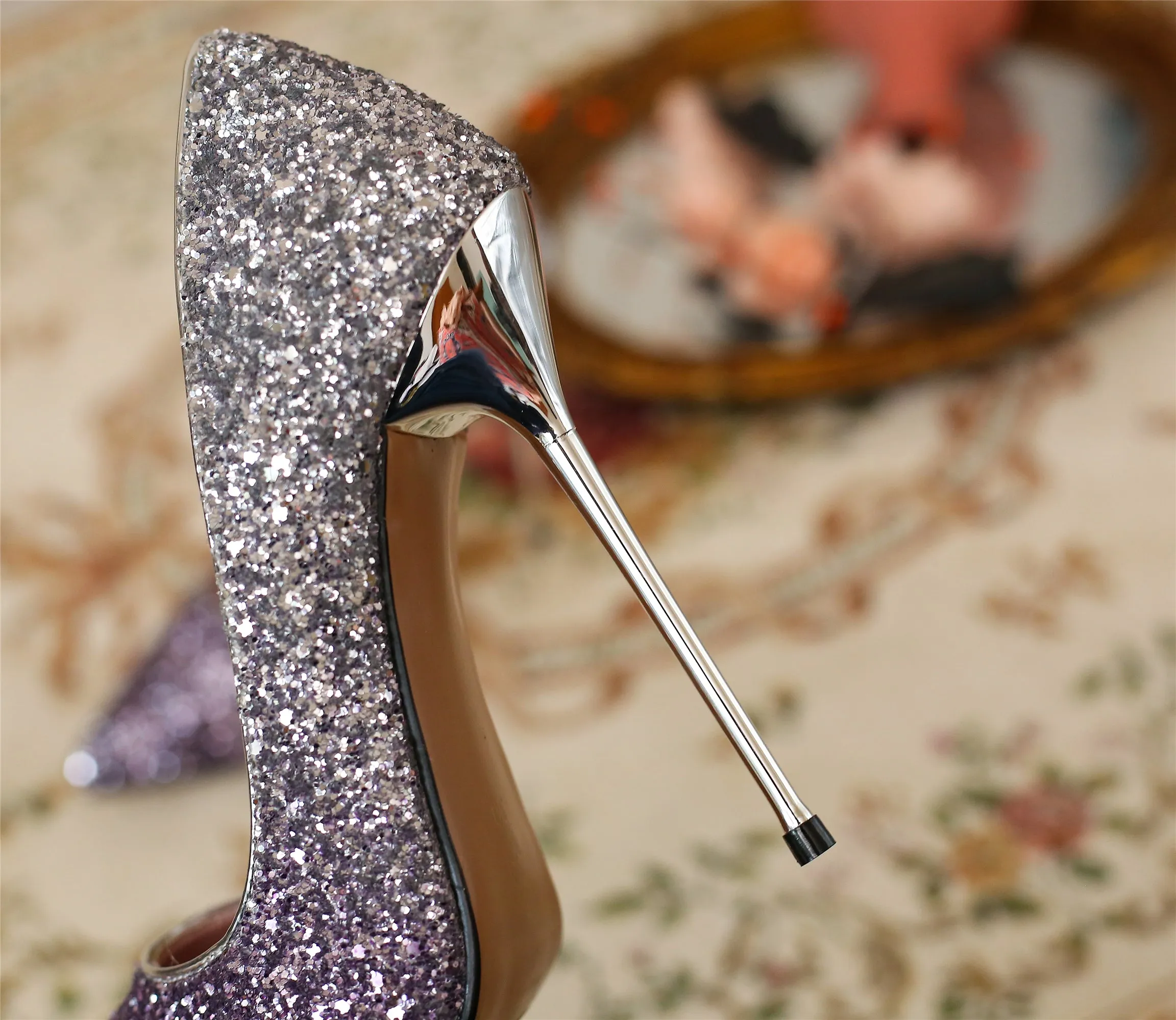 TinaCus Women's Handmade Glittering Leather Chic Pointed Toe Super High Stiletto Heel Pumps Shoes