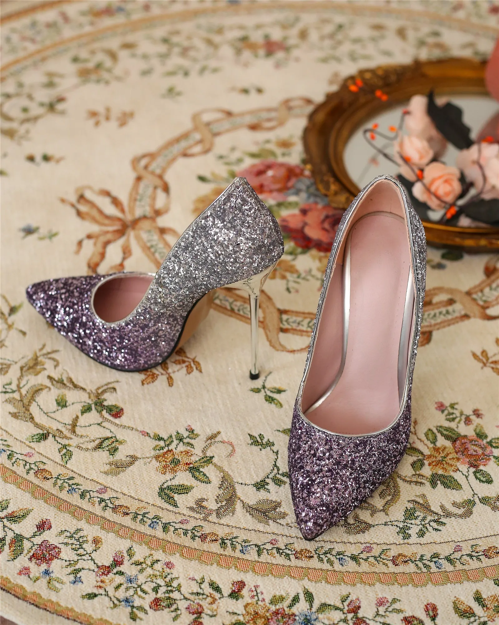 TinaCus Women's Handmade Glittering Leather Chic Pointed Toe Super High Stiletto Heel Pumps Shoes