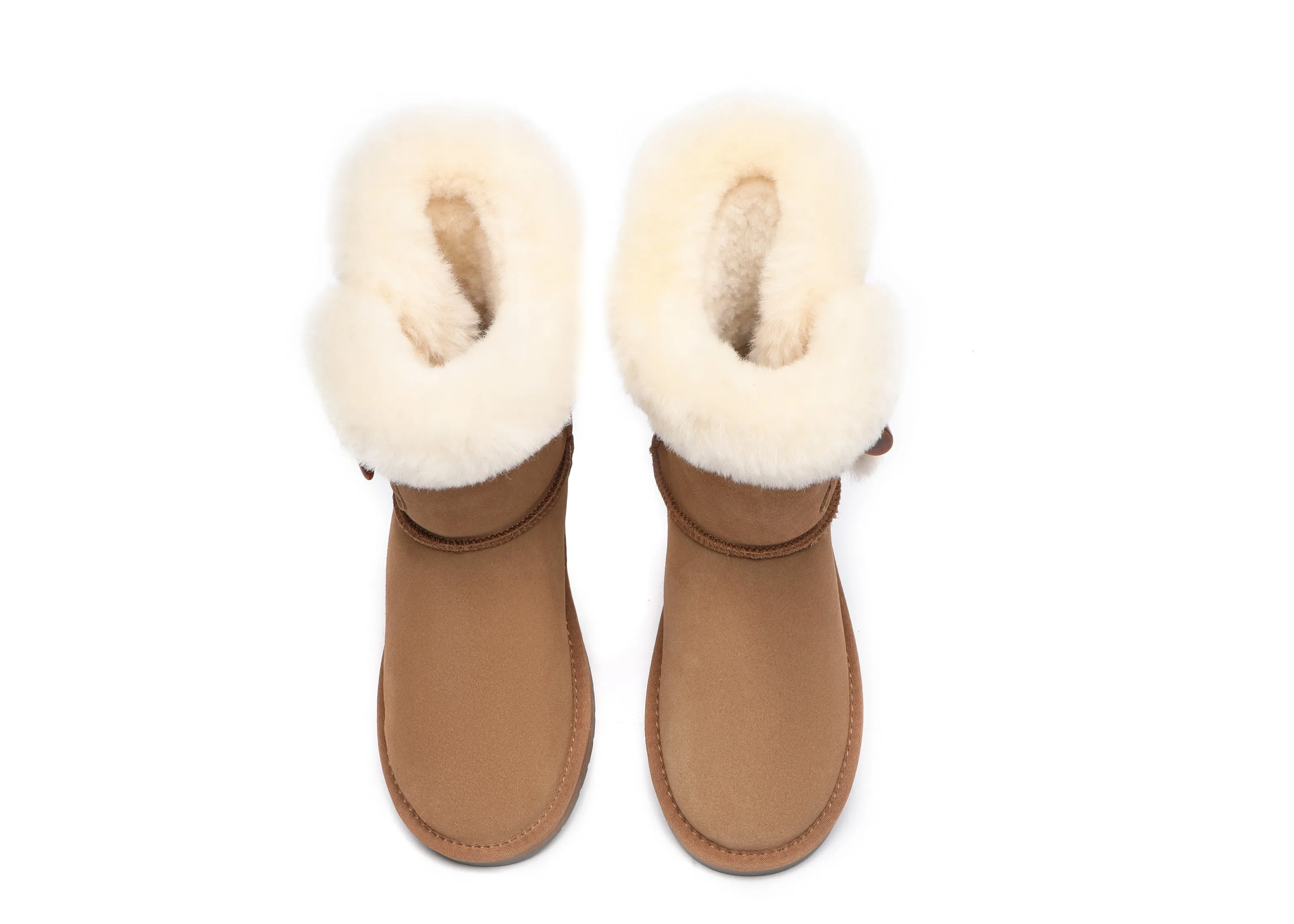 Women Short Boots Talia Twin Face Sheepskin Double Horn Toggle Closure