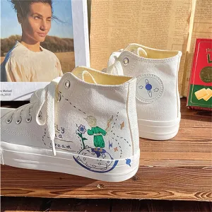 xiangtuibao High Top White Canvas Shoes Women's Sneakers Graffiti Hand Painted Cute Style Woman Student Vulcanized Shoes Woman Spring