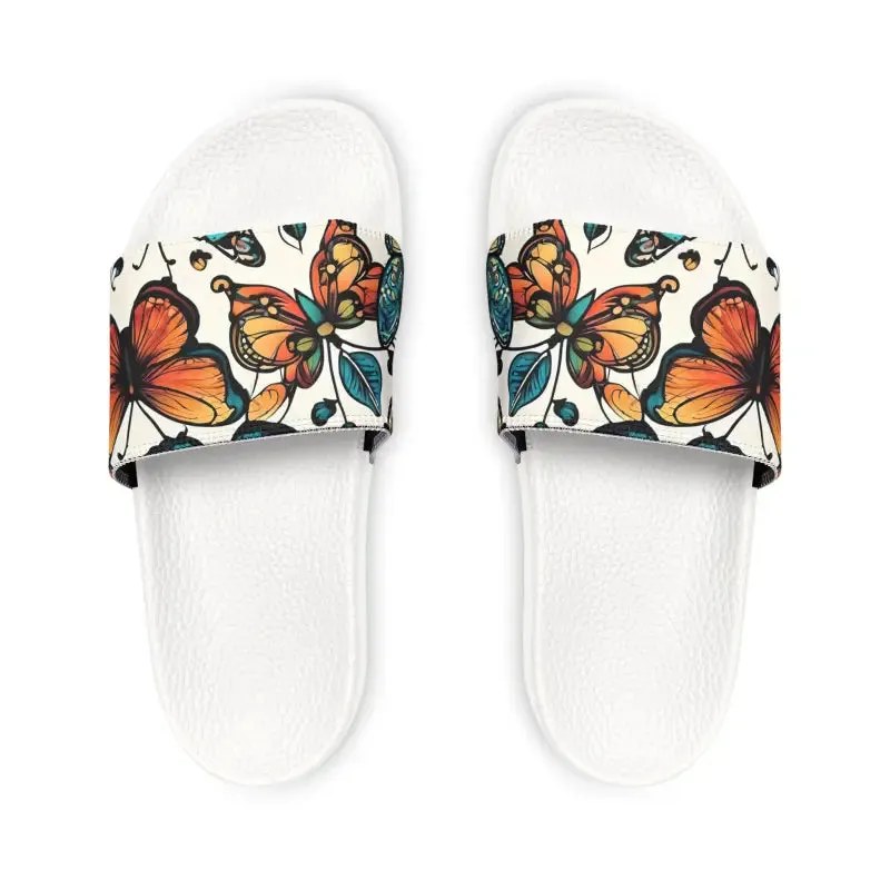 Youth Pu Slide Sandals Colorful Graphic Butterflies