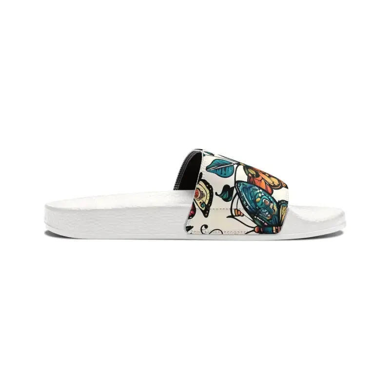 Youth Pu Slide Sandals Colorful Graphic Butterflies