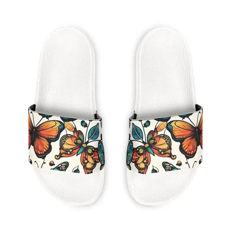 Youth Pu Slide Sandals Colorful Graphic Butterflies